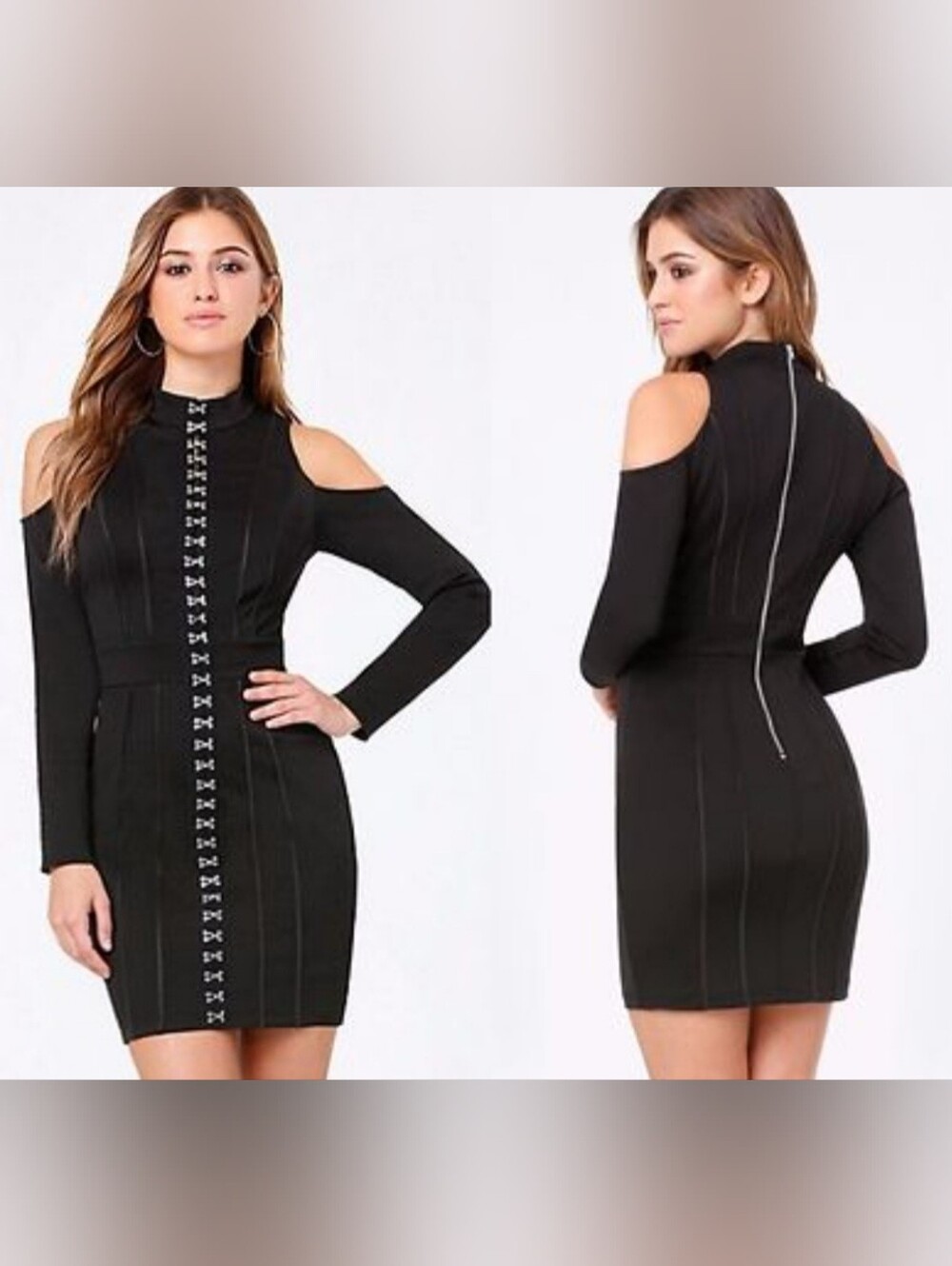 Bebe Small Black Cold Shoulder Scuba Neoprene Mini Dress Hook & Eye Front Placke